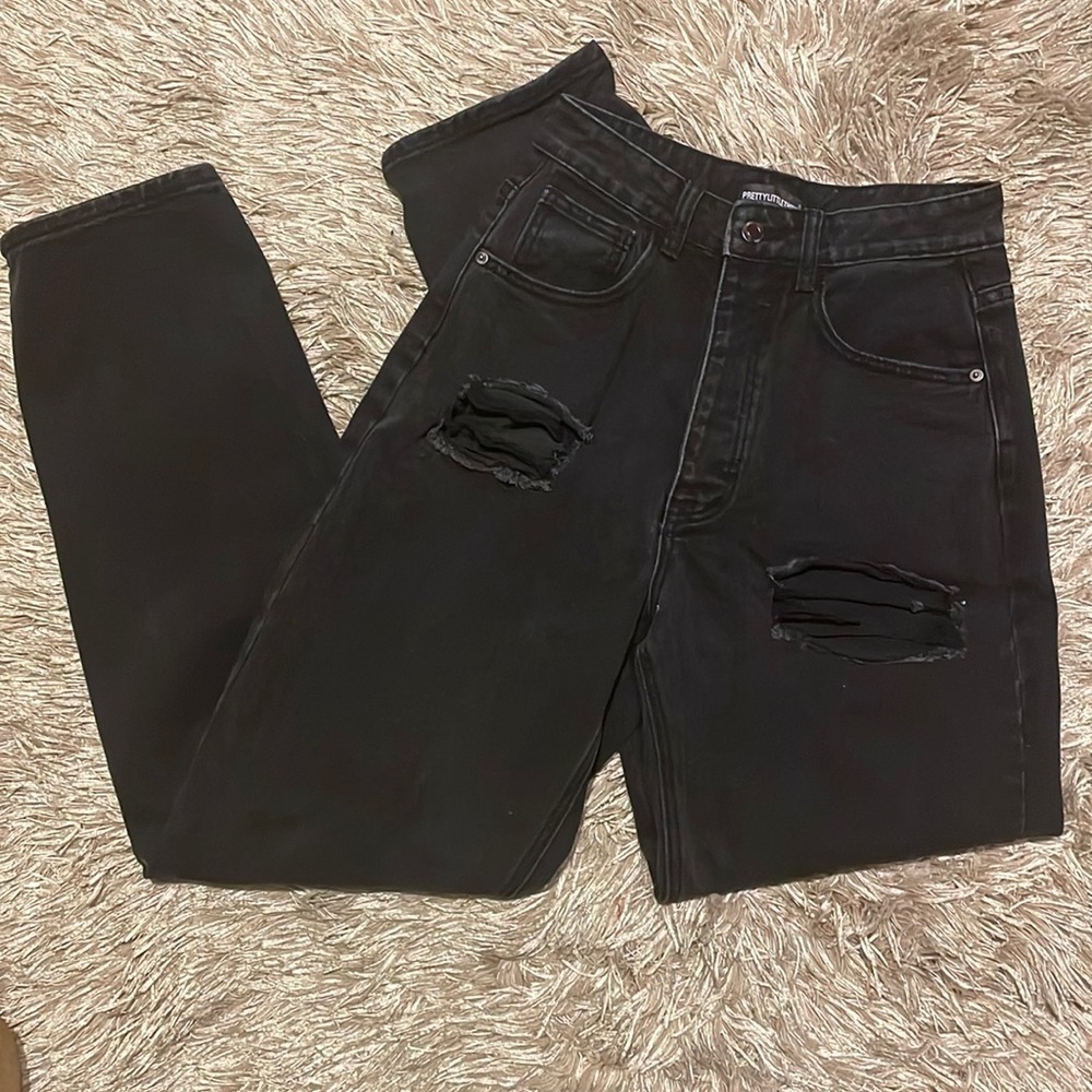 PRETTY Little Thing High Rise Black Ripped Baggy Jeans